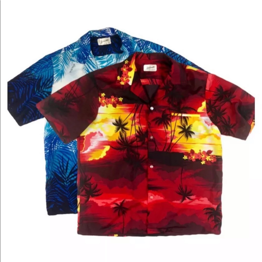Men's Vintage Hawaiian Shirts Approx Size L Set of 2